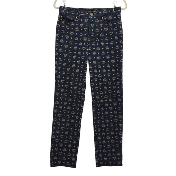 Vintage MCM Legere Womens 28 jeans Logo Monogram All Over Logo Pattern Black